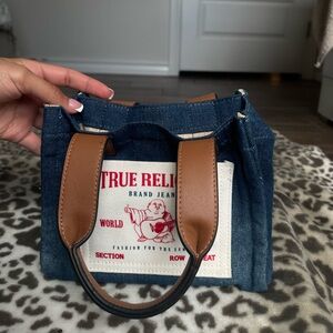 True Religion Blue and Brown Tote Bag